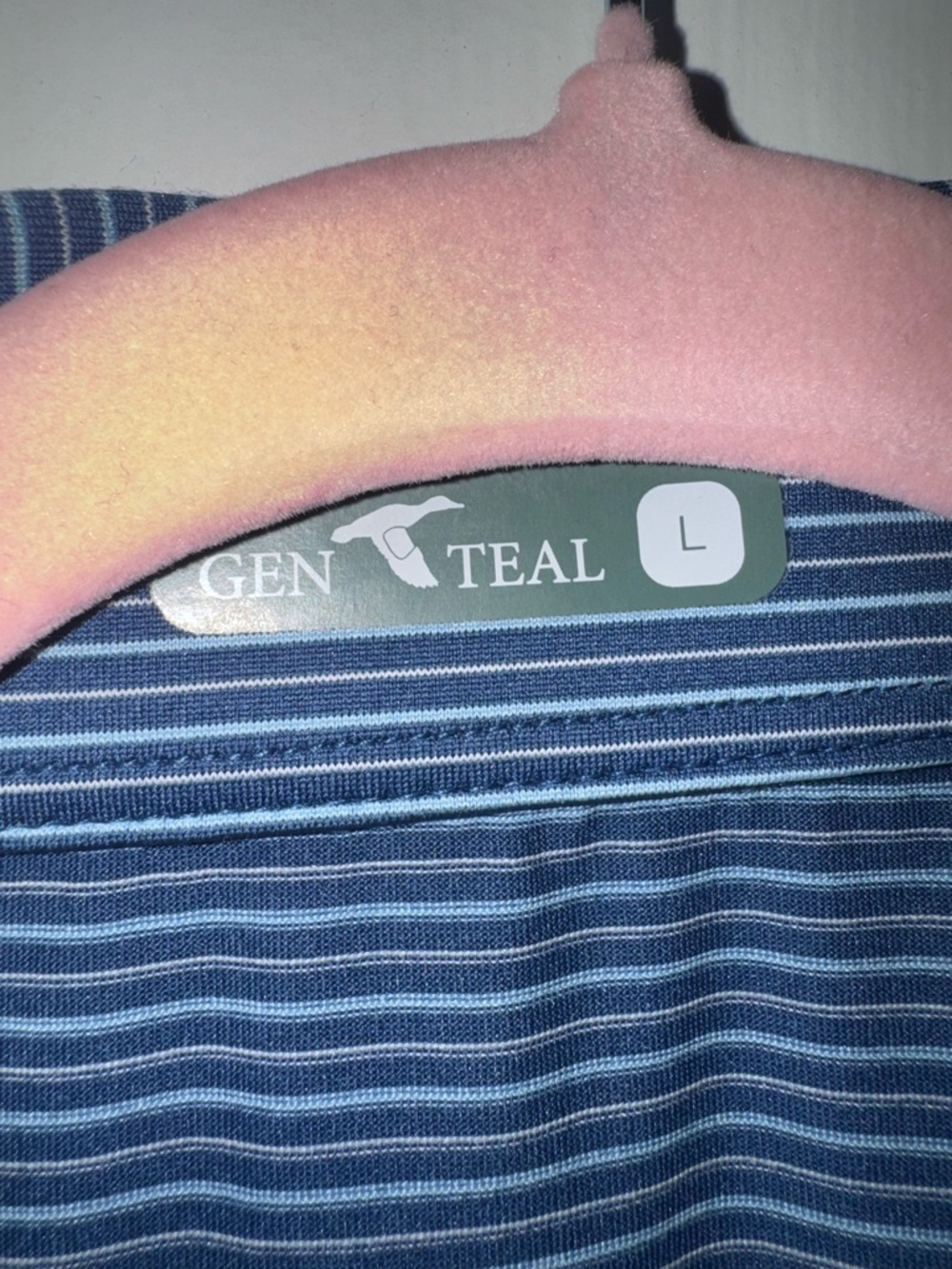 Gen Teal Men’s Blue Micro-Stripe Performance Polo Shirt Large NWOT - Picture 3 of 6